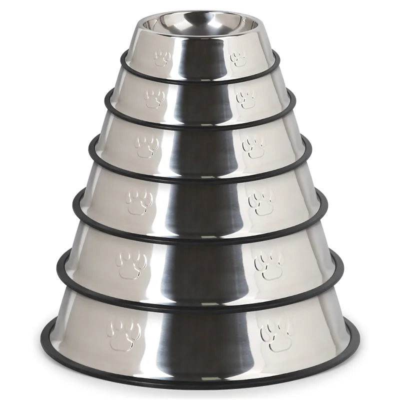 Stainless Steel Dog & Cat Bowl – Non-Slip, Anti-Ant, Durable Pet Feeder, 6 Sizes