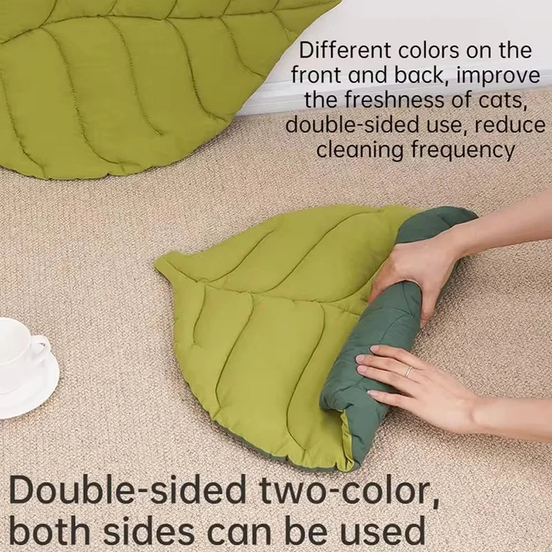 Leaf-Shaped Cat Bed Mat – Soft Cotton Pet Sleeping Blanket for Cats & Small Dogs