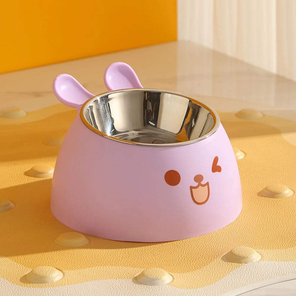 Cute Rabbit-Ear Elevated Cat Bowl | Stainless Steel Food & Water Dish with Anti-Slip Base