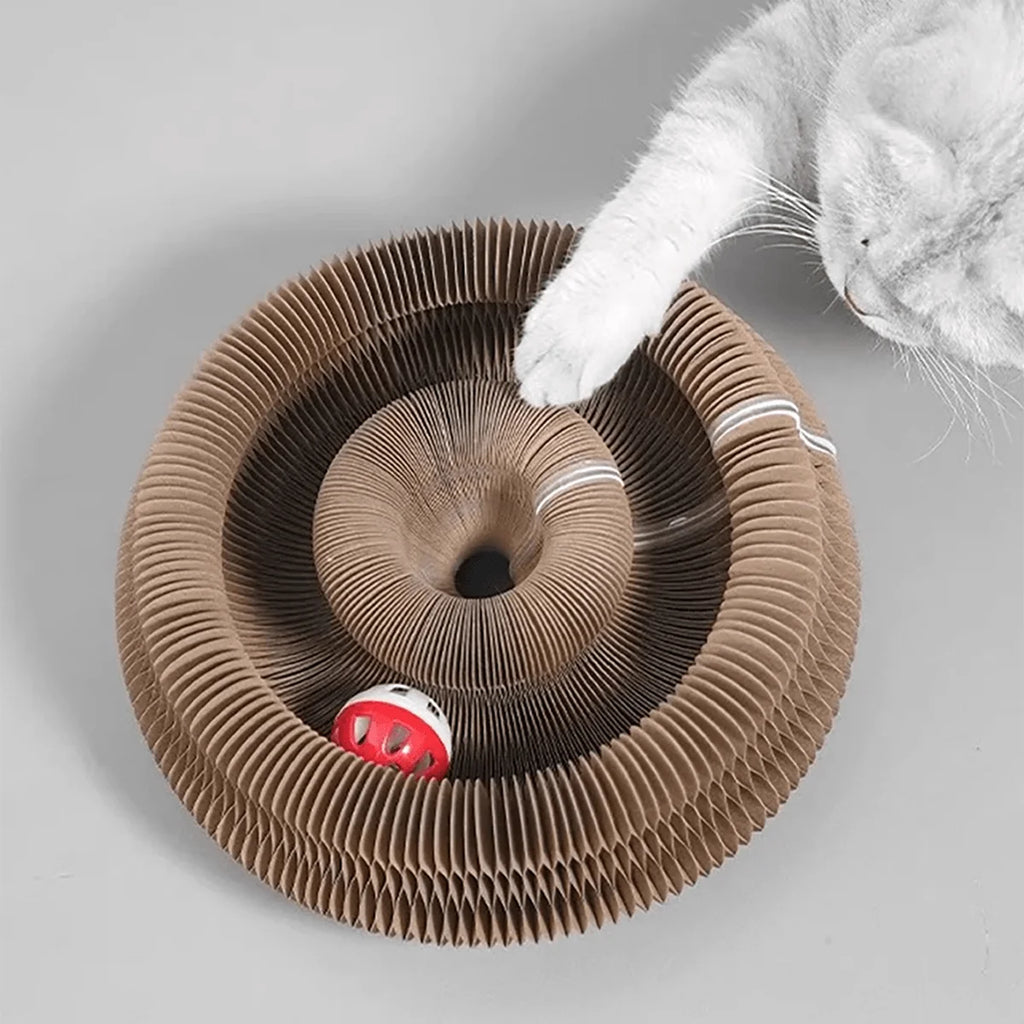 Foldable Cat Scratcher – Multi-Level Cardboard Toy with Bell & Catnip for Kittens