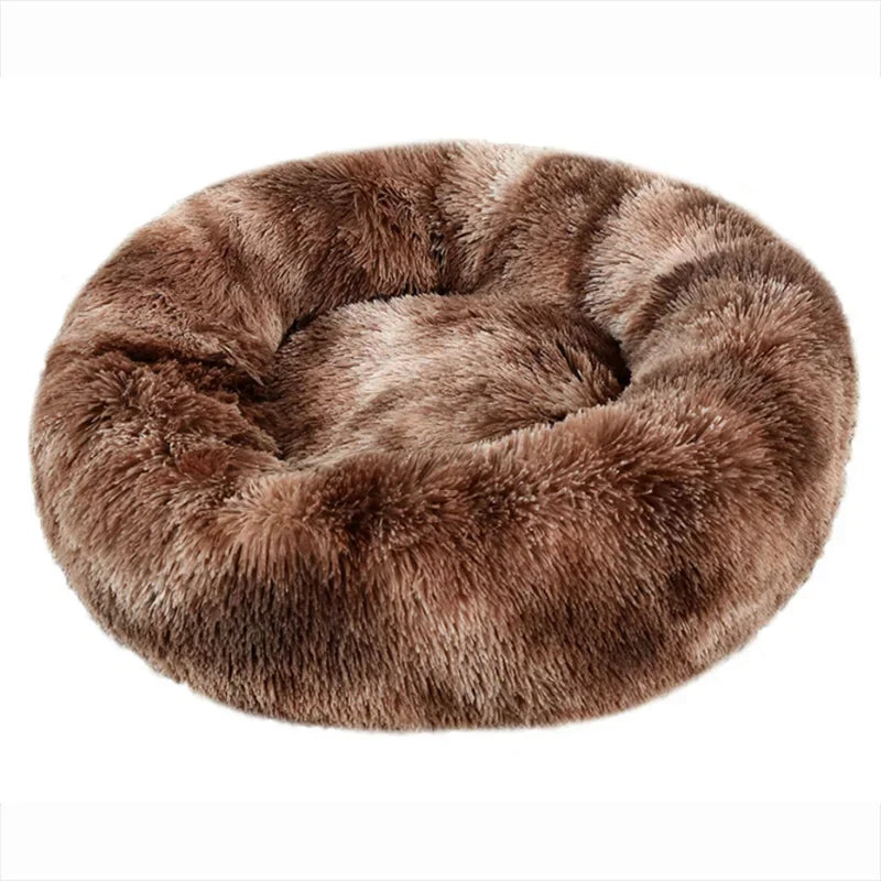 Round Plush Pet Bed – Super Soft Fleece Dog & Cat Bed, Winter Warm Sleeping