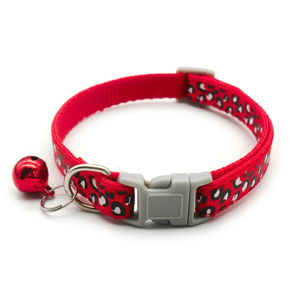 Adjustable Leopard Print Cat & Dog Collar – Cute Bell Pet Accessory