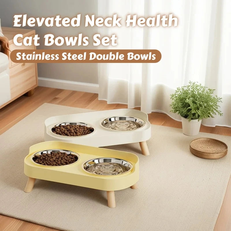 Elevated Pet Feeder – Dual Stainless Steel Bowls with Neck Support for Cats & Dogs