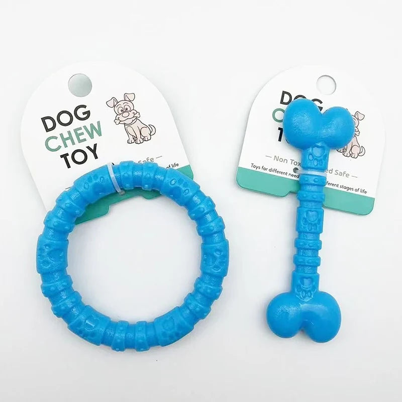 Interactive Rubber Dog Toys | Bite-Resistant Chew Bones & Rings for Small Dogs