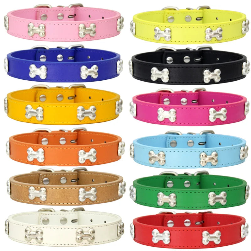 Durable Bone Leather Dog Collars – Adjustable Puppy & Small Dog Accessories