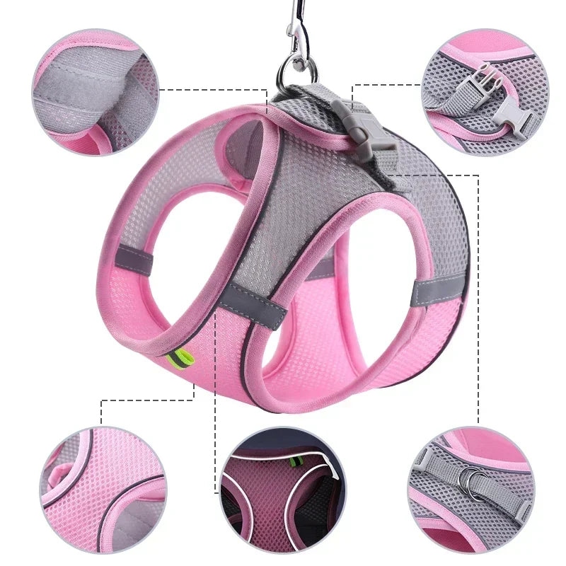 Small Dog Harness & Leash Set – Adjustable Reflective Vest for Chihuahuas & Pugs