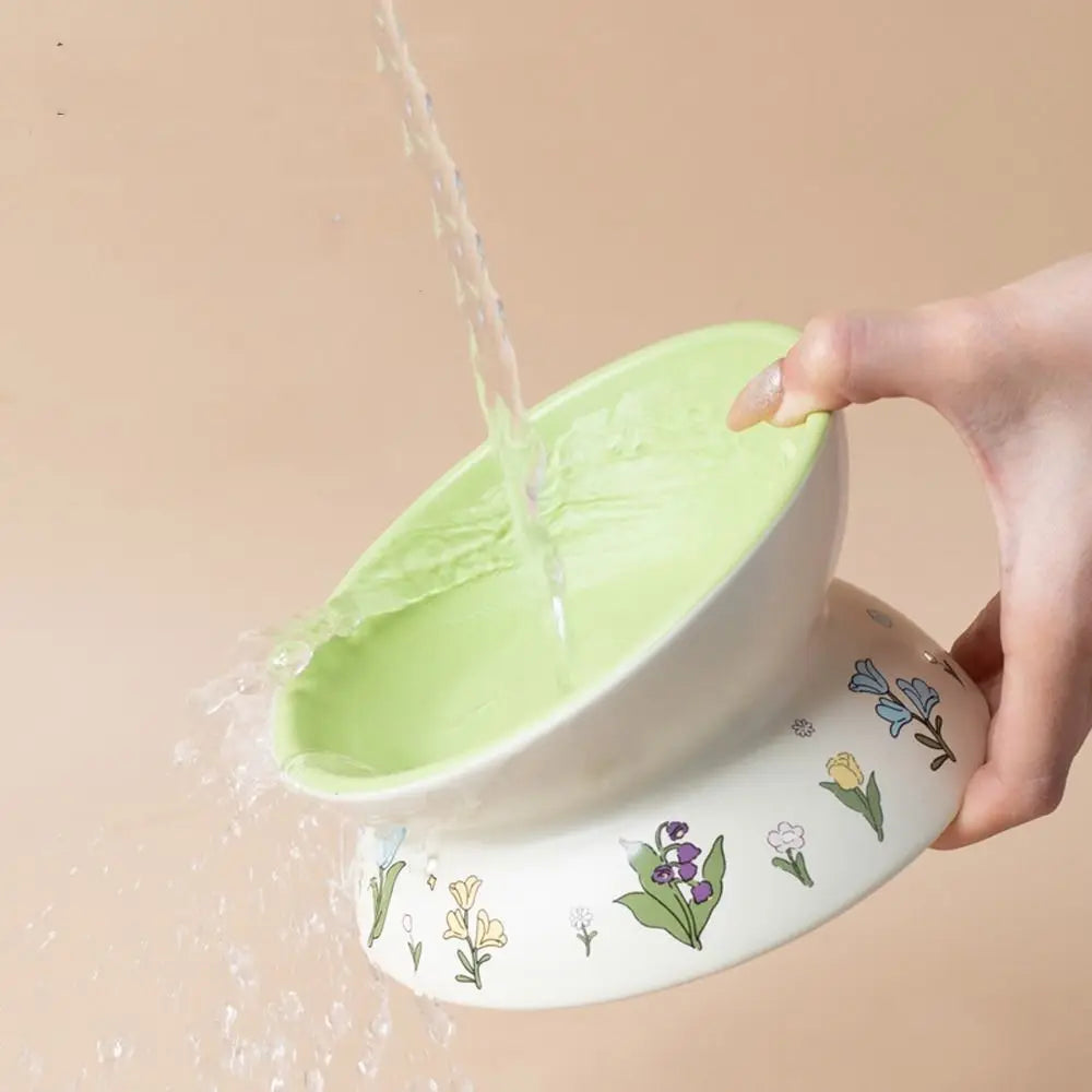 Green Rabbit Ceramic Cat Bowl | Non-Slip Raised Pet Feeding & Water Bowl