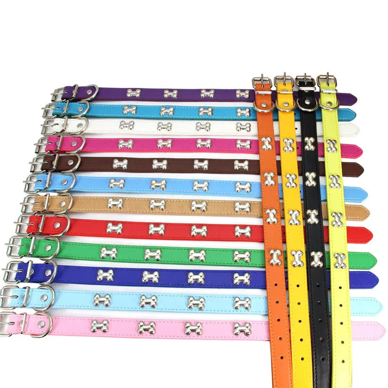Durable Bone Leather Dog Collars – Adjustable Puppy & Small Dog Accessories