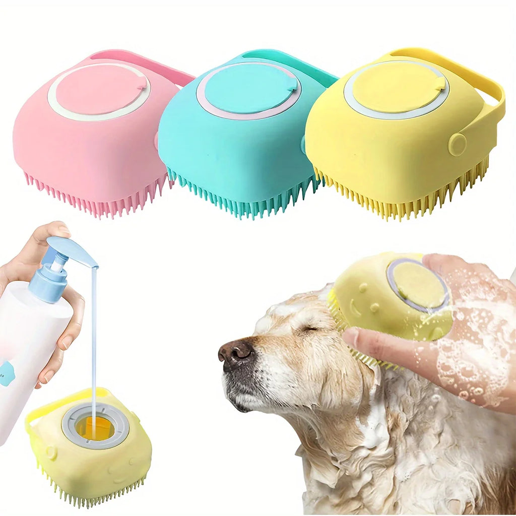Dog & Cat Bath Brush – Silicone Massage & Shampoo Dispenser
