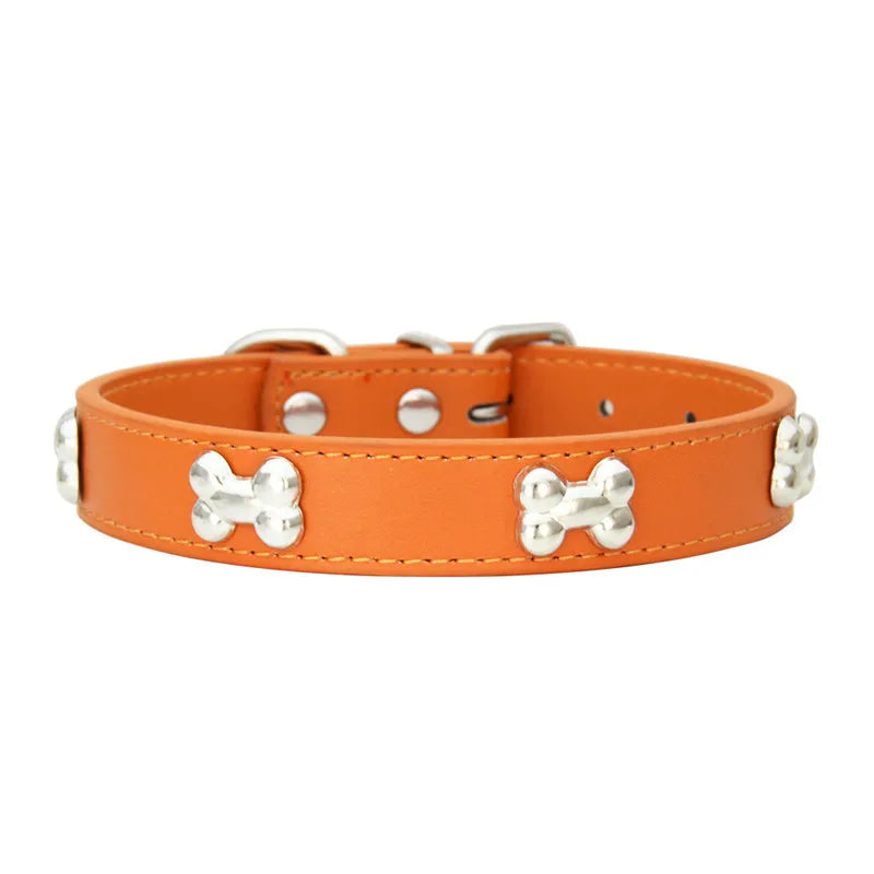 Durable Bone Leather Dog Collars – Adjustable Puppy & Small Dog Accessories