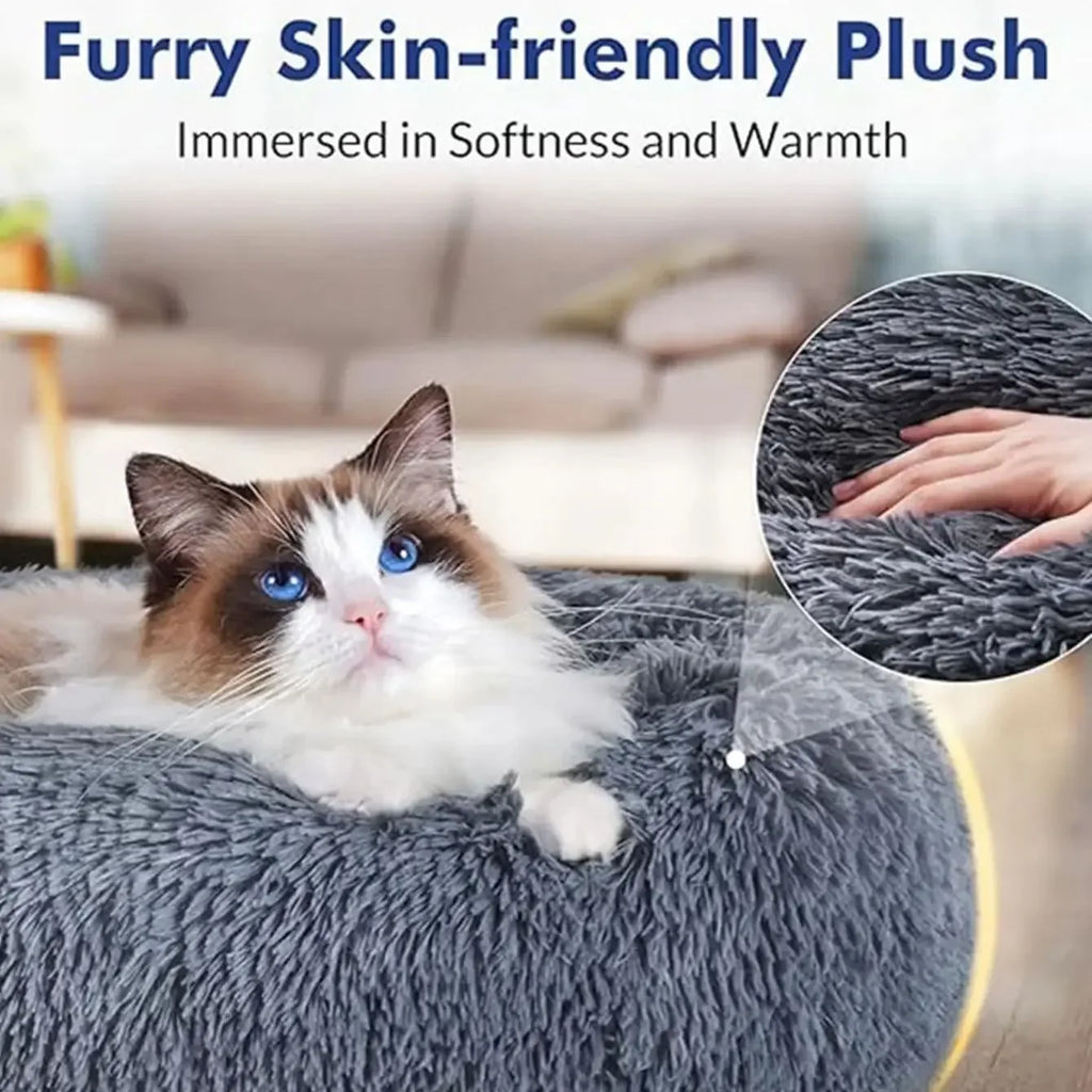 Round Plush Pet Bed – Super Soft Fleece Dog & Cat Bed, Winter Warm Sleeping