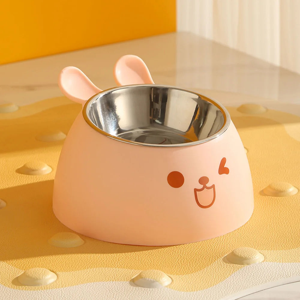 Cute Rabbit-Ear Elevated Cat Bowl | Stainless Steel Food & Water Dish with Anti-Slip Base