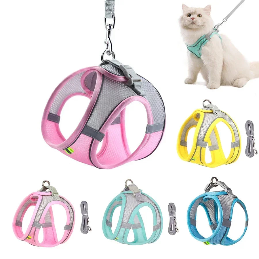 Small Dog Harness & Leash Set – Adjustable Reflective Vest for Chihuahuas & Pugs