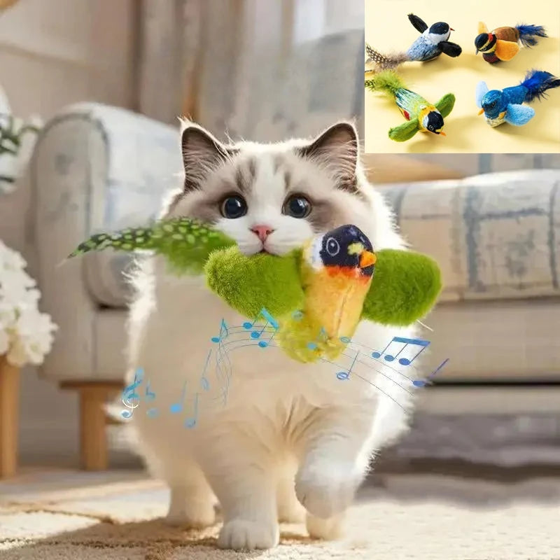 Interactive Cat Bird Toy | Catnip Plush Teaser with Realistic Sound
