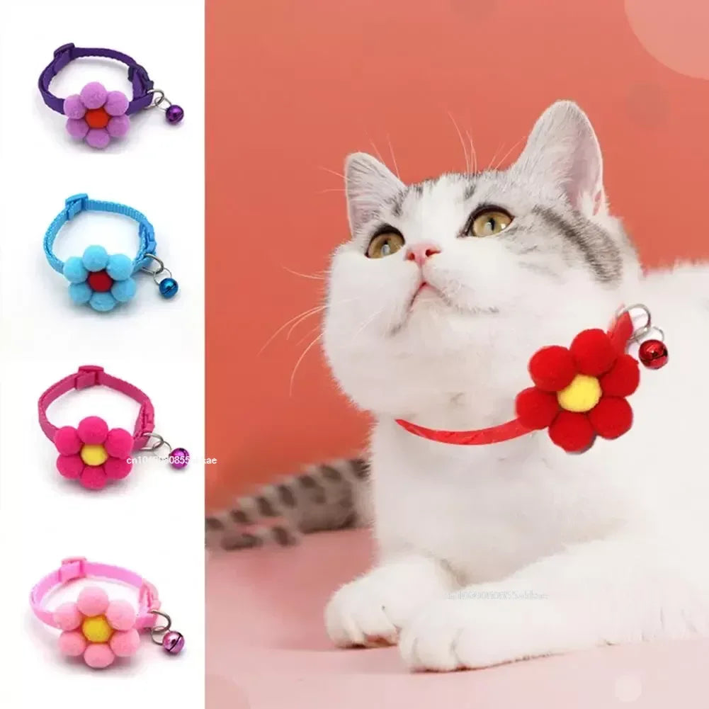 Flower Cat Collar – Adjustable Bell Necklace for Kittens & Small Cats