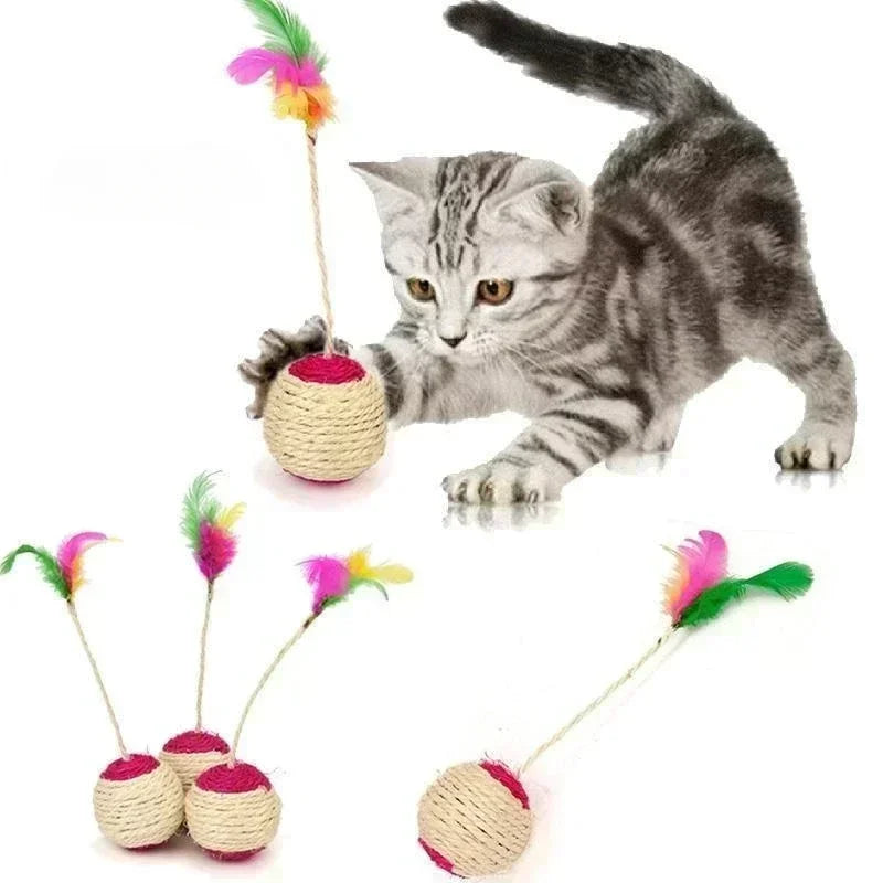 Cat Sisal Scratching Ball – Interactive Feather Toy for Kittens