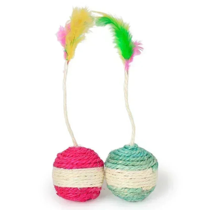 Cat Sisal Scratching Ball – Interactive Feather Toy for Kittens