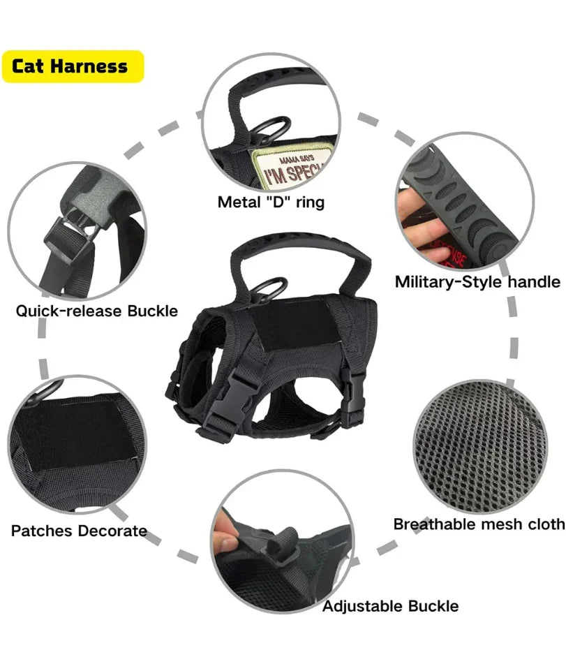 Tactical Cat & Dog Harness – Adjustable Vest with Handle for Training & Walking