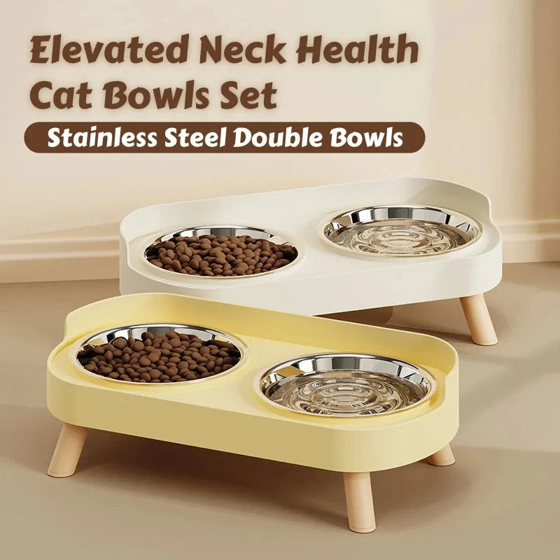 Elevated Pet Feeder – Dual Stainless Steel Bowls with Neck Support for Cats & Dogs