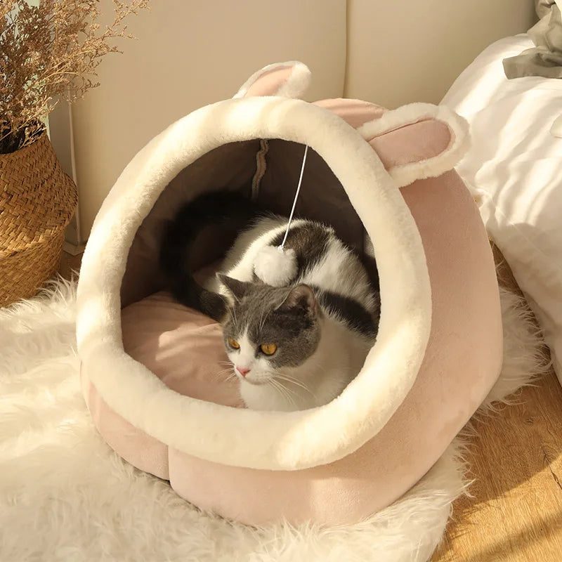 Cartoon Cat Bed – Foldable, Washable Pet Sleeping Cave for Small Cats & Dogs