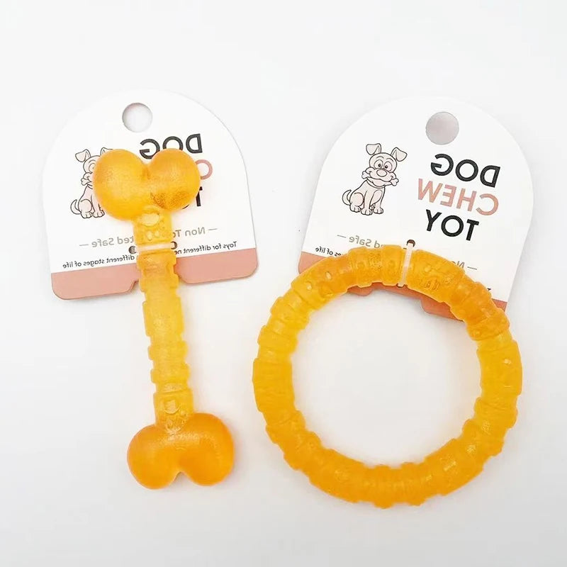 Interactive Rubber Dog Toys | Bite-Resistant Chew Bones & Rings for Small Dogs