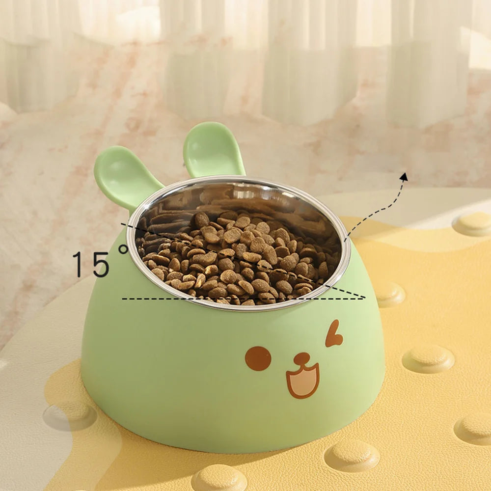 Cute Rabbit-Ear Elevated Cat Bowl | Stainless Steel Food & Water Dish with Anti-Slip Base