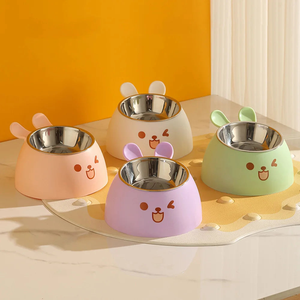 Cute Rabbit-Ear Elevated Cat Bowl | Stainless Steel Food & Water Dish with Anti-Slip Base