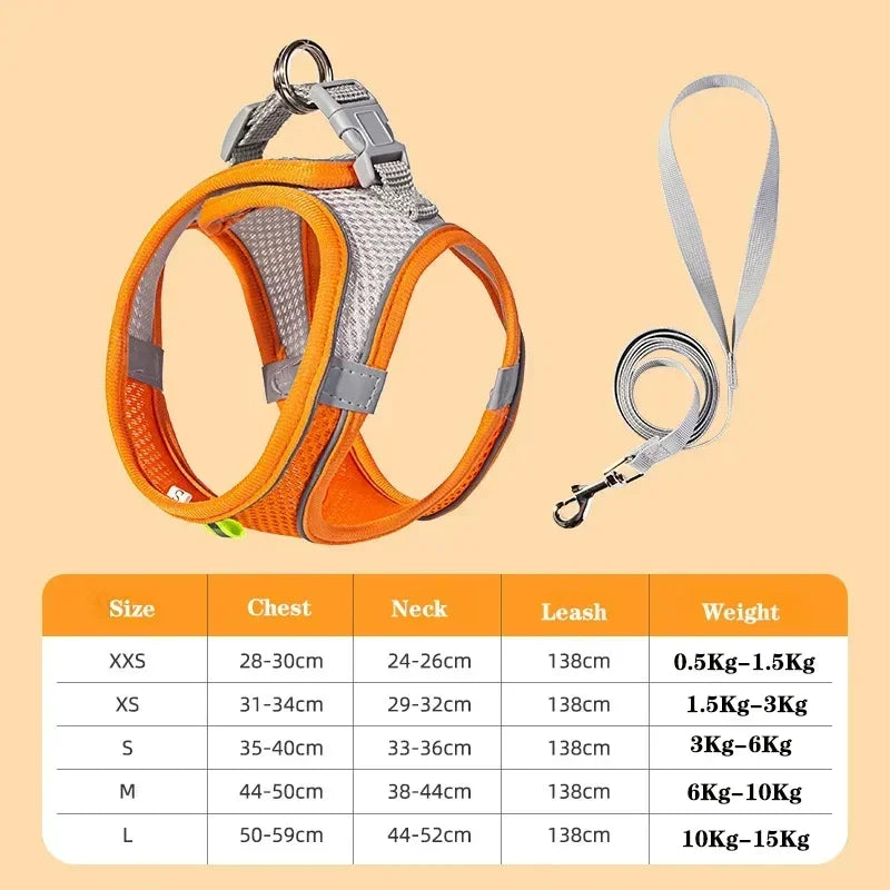 Small Dog Harness & Leash Set – Adjustable Reflective Vest for Chihuahuas & Pugs