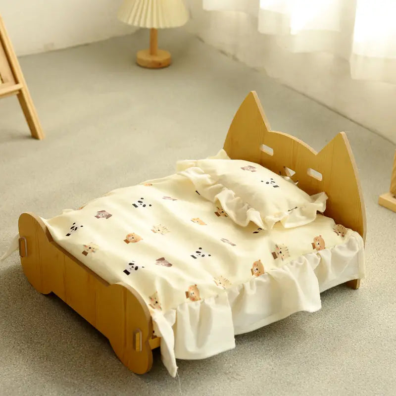 Wooden Cat Bed – Removable & Washable Four-Season Cozy Pet Bed
