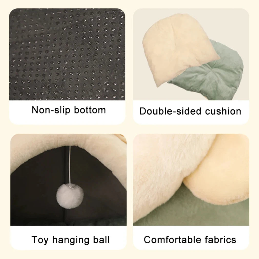 Cartoon Cat Bed – Foldable, Washable Pet Sleeping Cave for Small Cats & Dogs