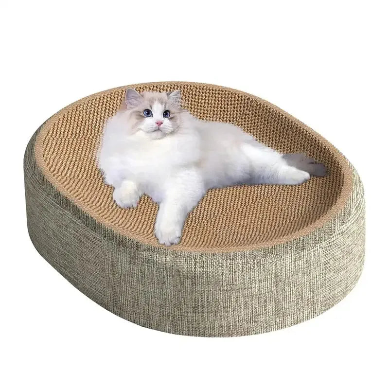 2-in-1 Oval Cat Scratcher & Cozy Bed – Durable Sisal Claw Toy & Furniture Protector