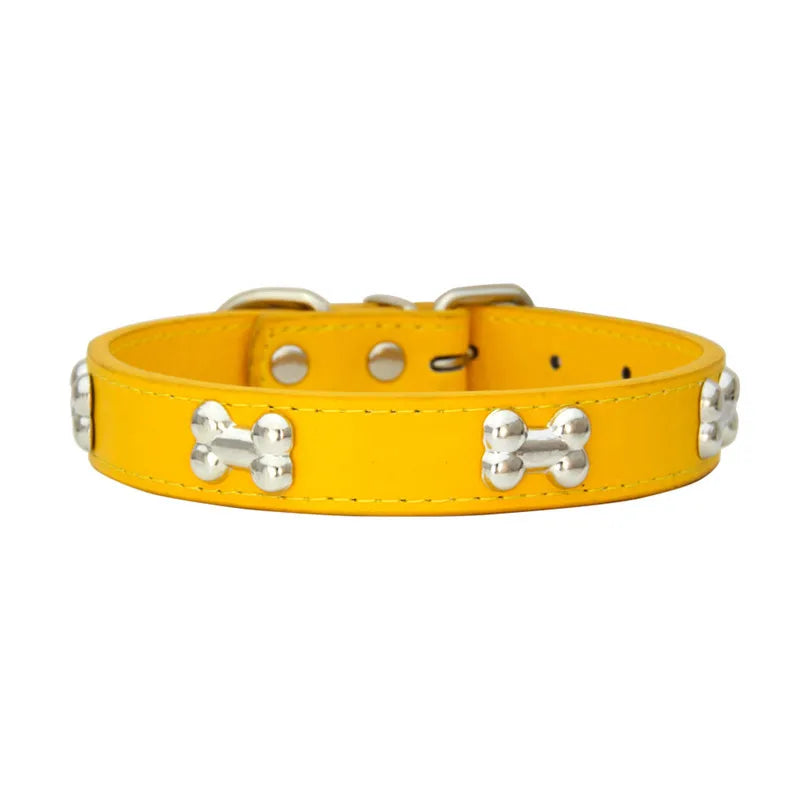 Durable Bone Leather Dog Collars – Adjustable Puppy & Small Dog Accessories