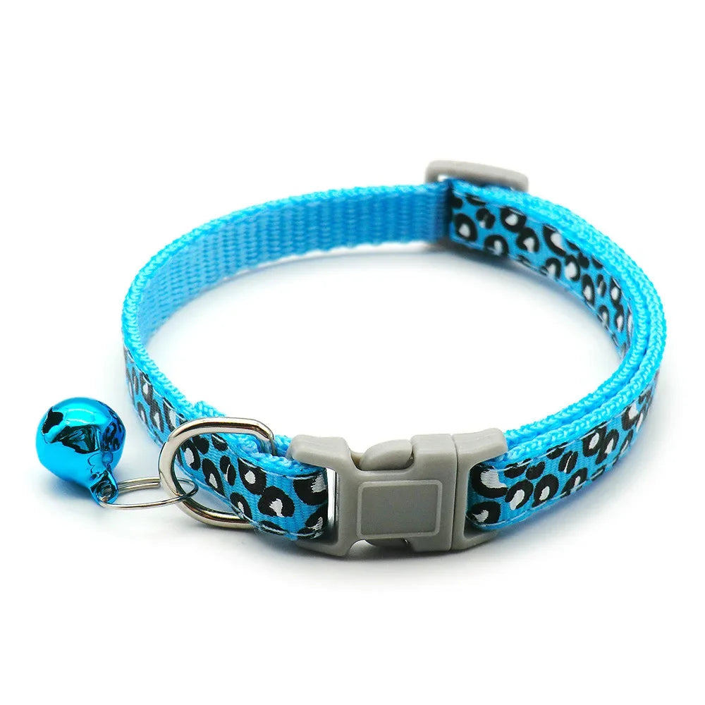 Adjustable Leopard Print Cat & Dog Collar – Cute Bell Pet Accessory