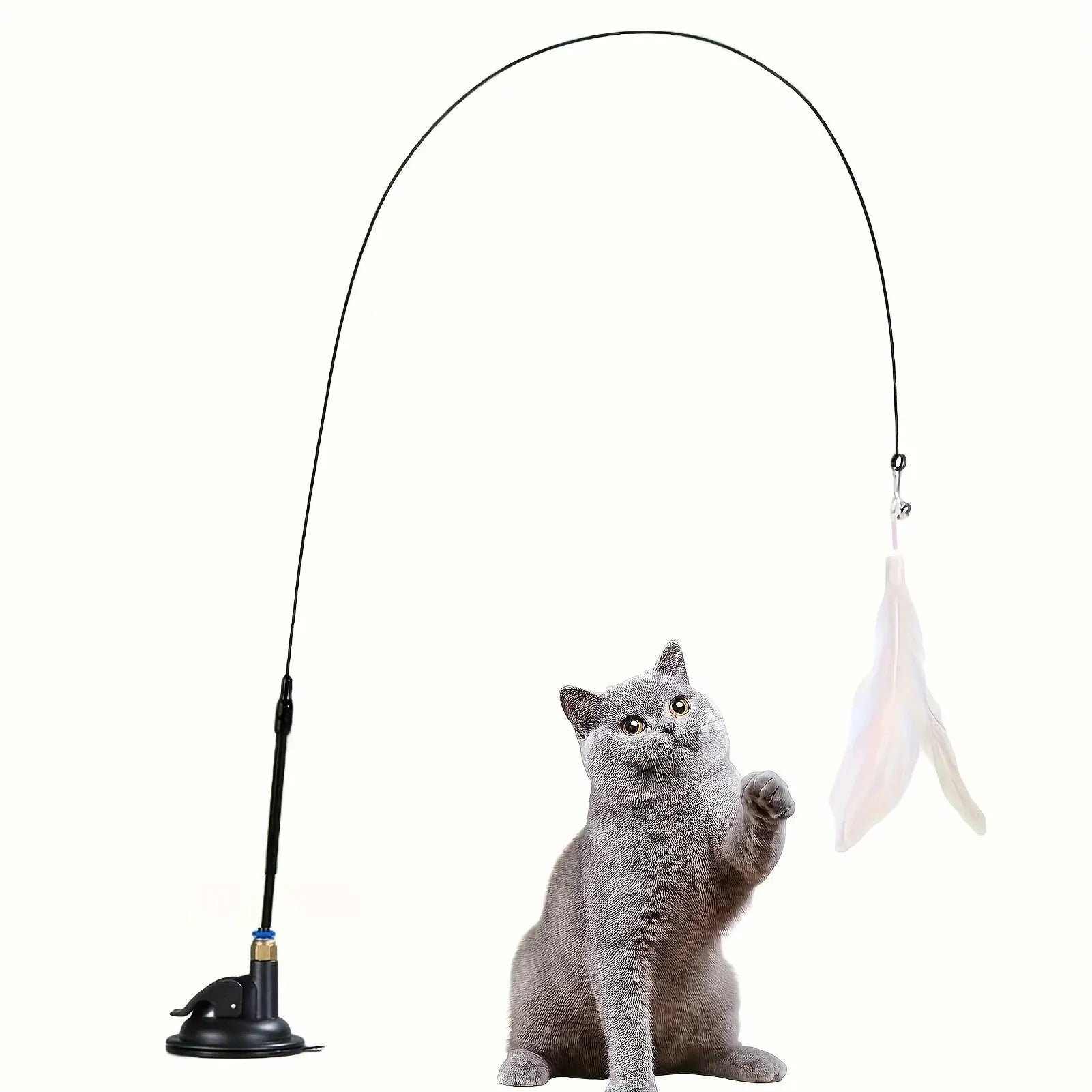 Interactive Cat Teaser Wand | Feather & Bell Toy with Suction Cup Pole