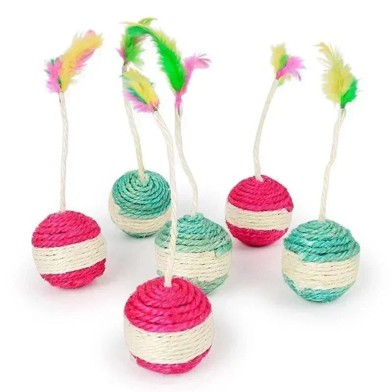 Cat Sisal Scratching Ball – Interactive Feather Toy for Kittens