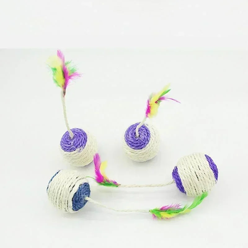 Cat Sisal Scratching Ball – Interactive Feather Toy for Kittens