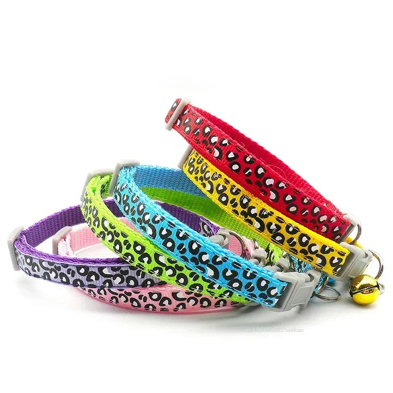 Adjustable Leopard Print Cat & Dog Collar – Cute Bell Pet Accessory