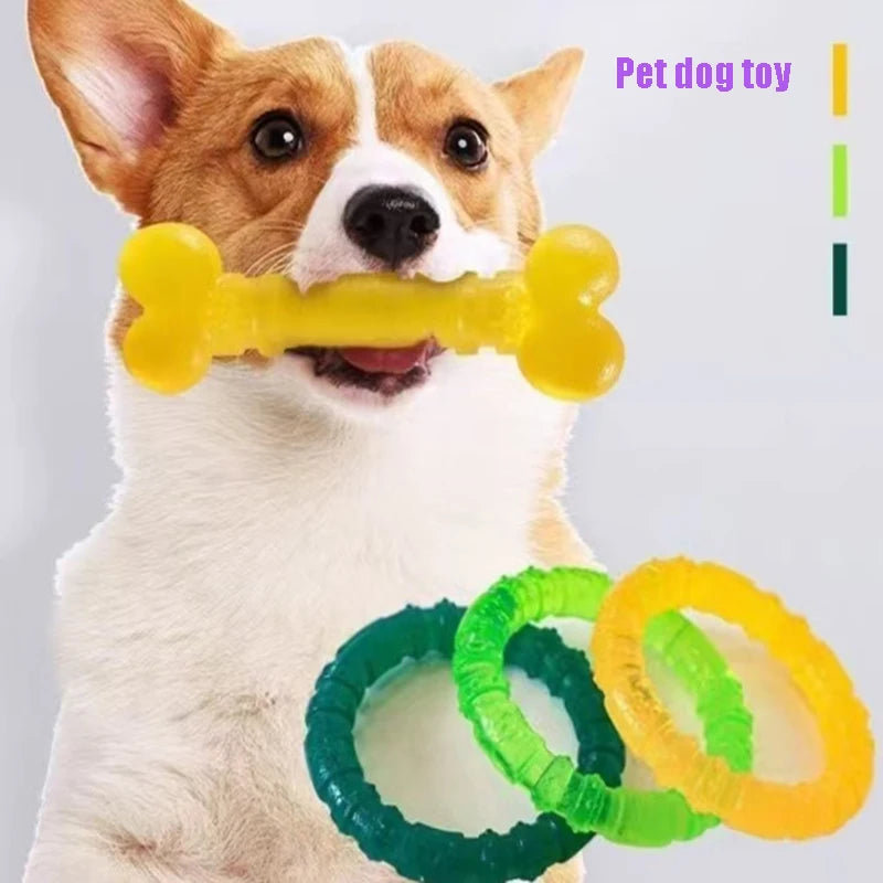 Interactive Rubber Dog Toys | Bite-Resistant Chew Bones & Rings for Small Dogs