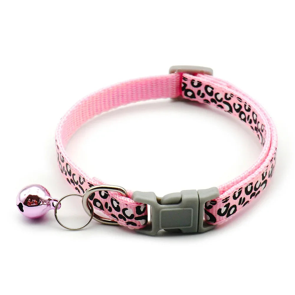 Adjustable Leopard Print Cat & Dog Collar – Cute Bell Pet Accessory