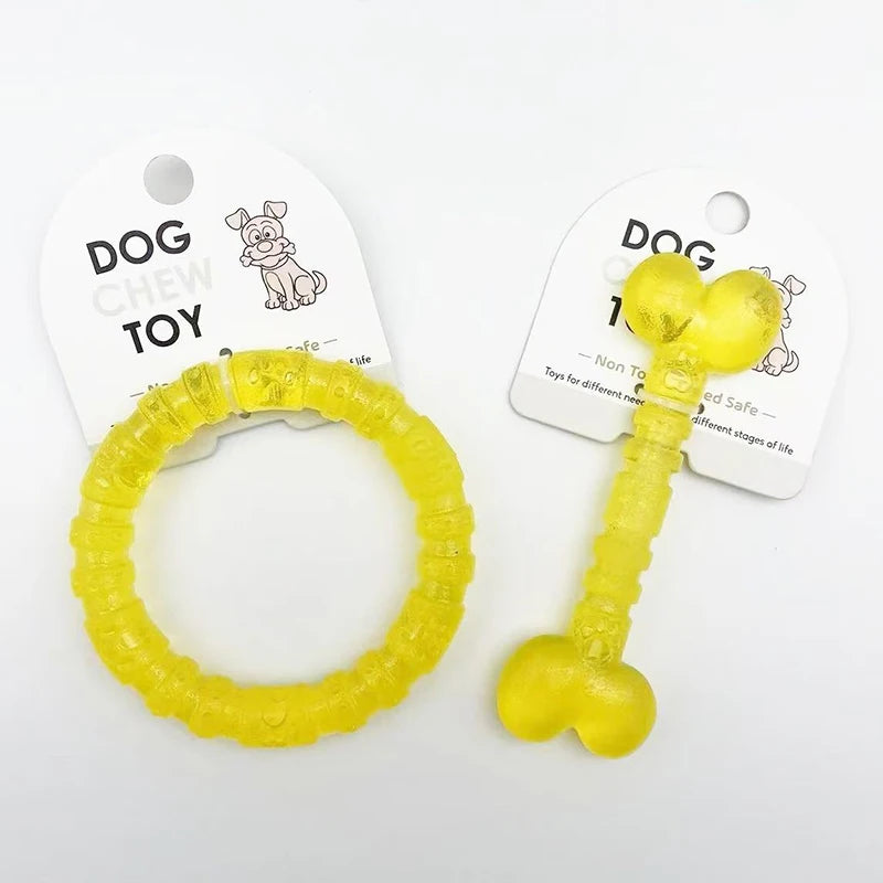Interactive Rubber Dog Toys | Bite-Resistant Chew Bones & Rings for Small Dogs