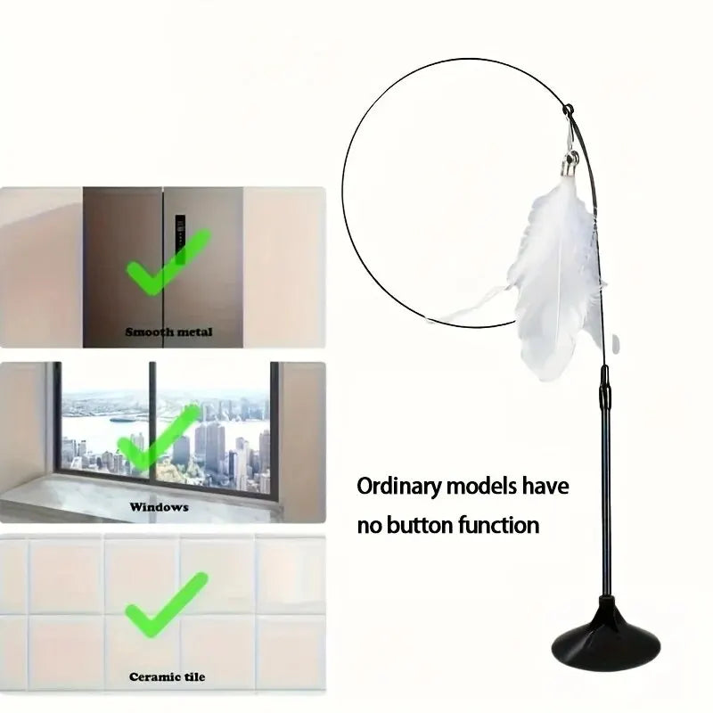 Interactive Cat Teaser Wand | Feather & Bell Toy with Suction Cup Pole