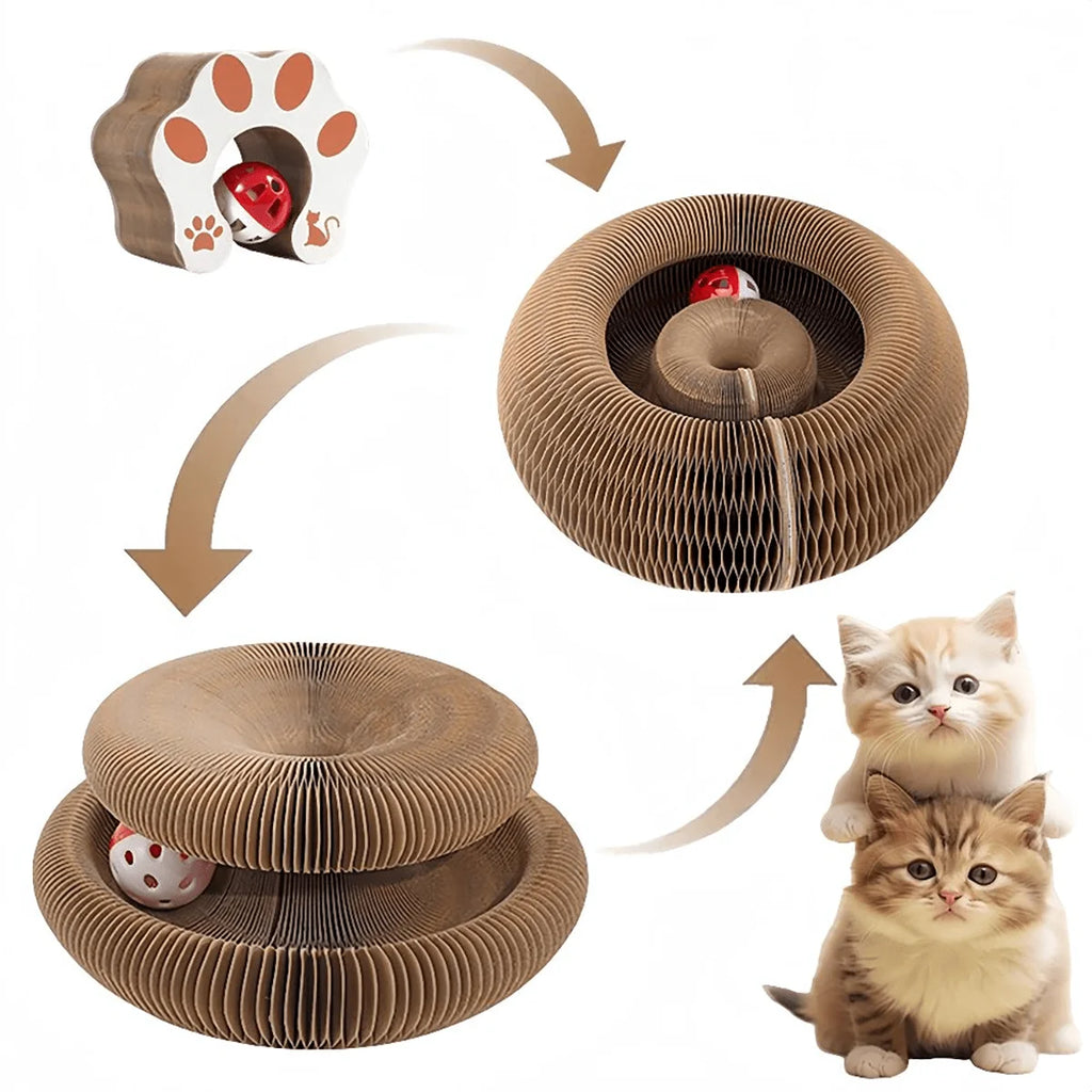 Foldable Cat Scratcher – Multi-Level Cardboard Toy with Bell & Catnip for Kittens
