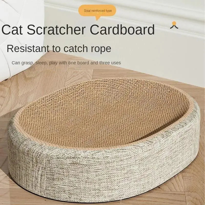 2-in-1 Oval Cat Scratcher & Cozy Bed – Durable Sisal Claw Toy & Furniture Protector
