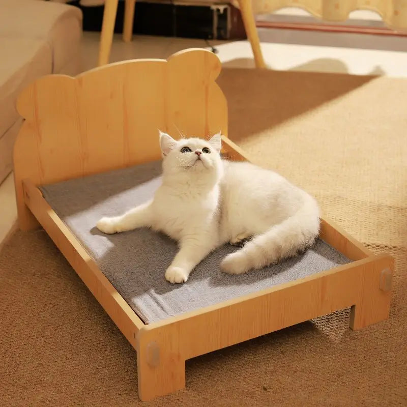 Wooden Cat Bed – Removable & Washable Four-Season Cozy Pet Bed