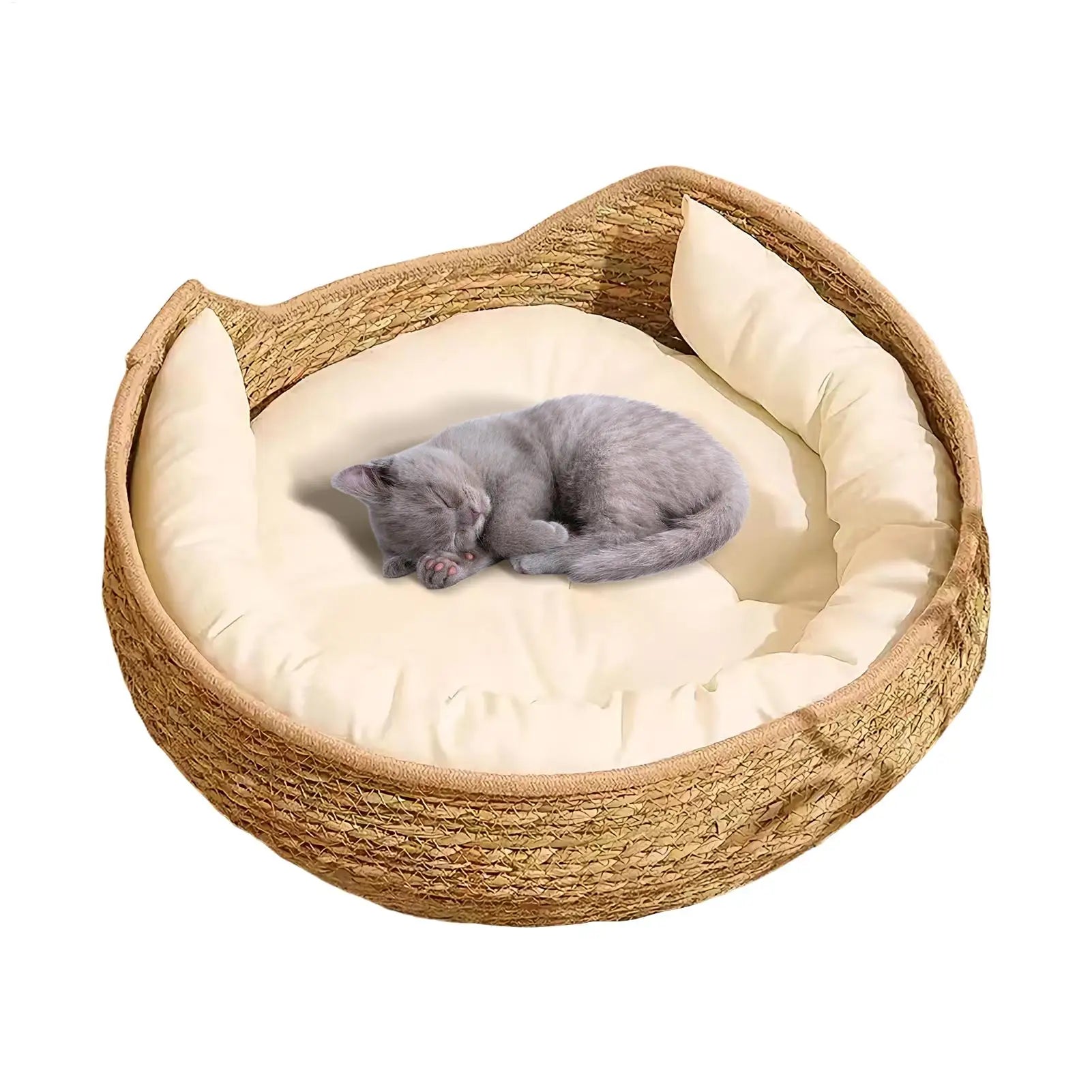 Woven Cat Basket Bed – Cotton Rope Round Bed with Pillow for Cats & Small Dogs