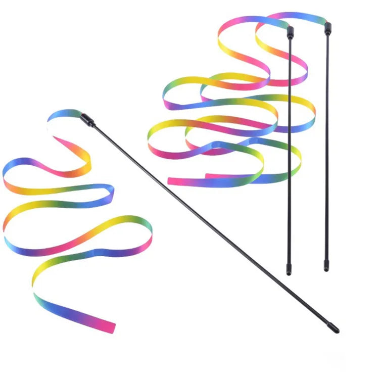 Interactive Cat Teaser Wand – Rainbow Ribbon Stick for Play & Exercise