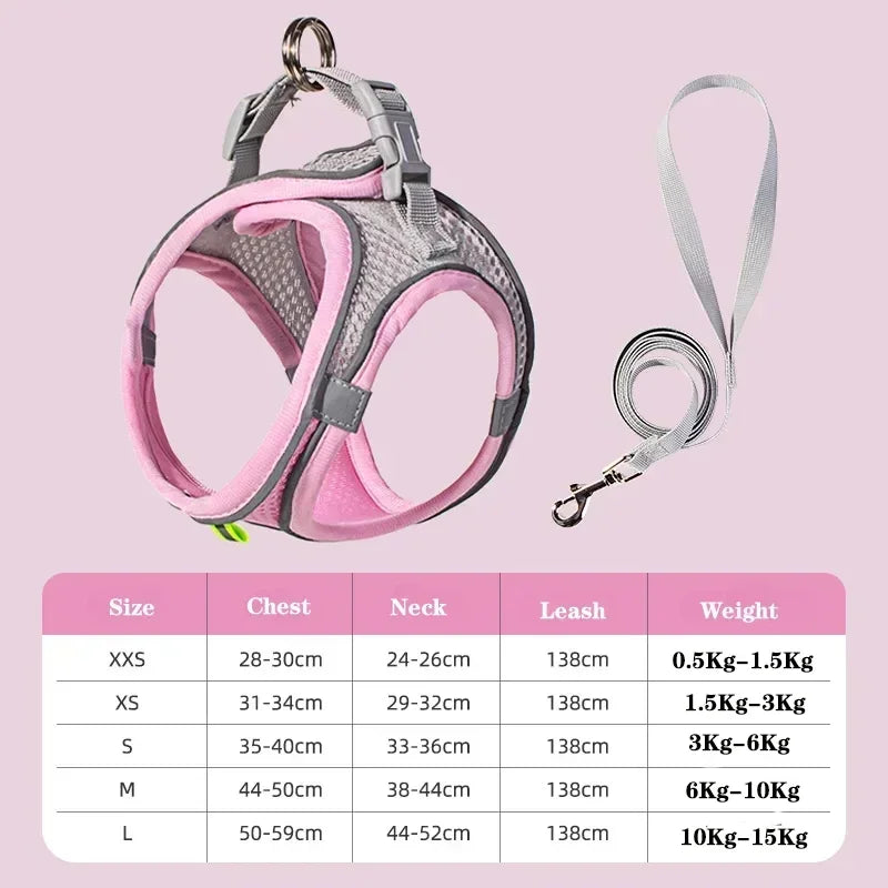 Small Dog Harness & Leash Set – Adjustable Reflective Vest for Chihuahuas & Pugs
