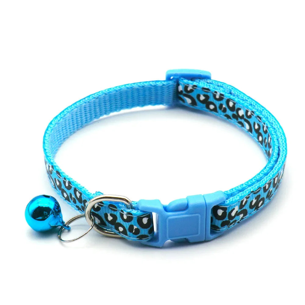 Adjustable Leopard Print Cat & Dog Collar – Cute Bell Pet Accessory