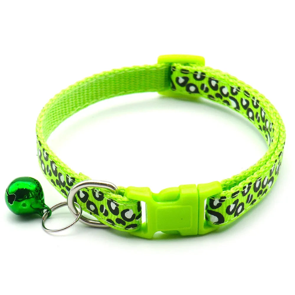 Adjustable Leopard Print Cat & Dog Collar – Cute Bell Pet Accessory