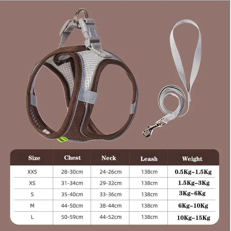 Small Dog Harness & Leash Set – Adjustable Reflective Vest for Chihuahuas & Pugs